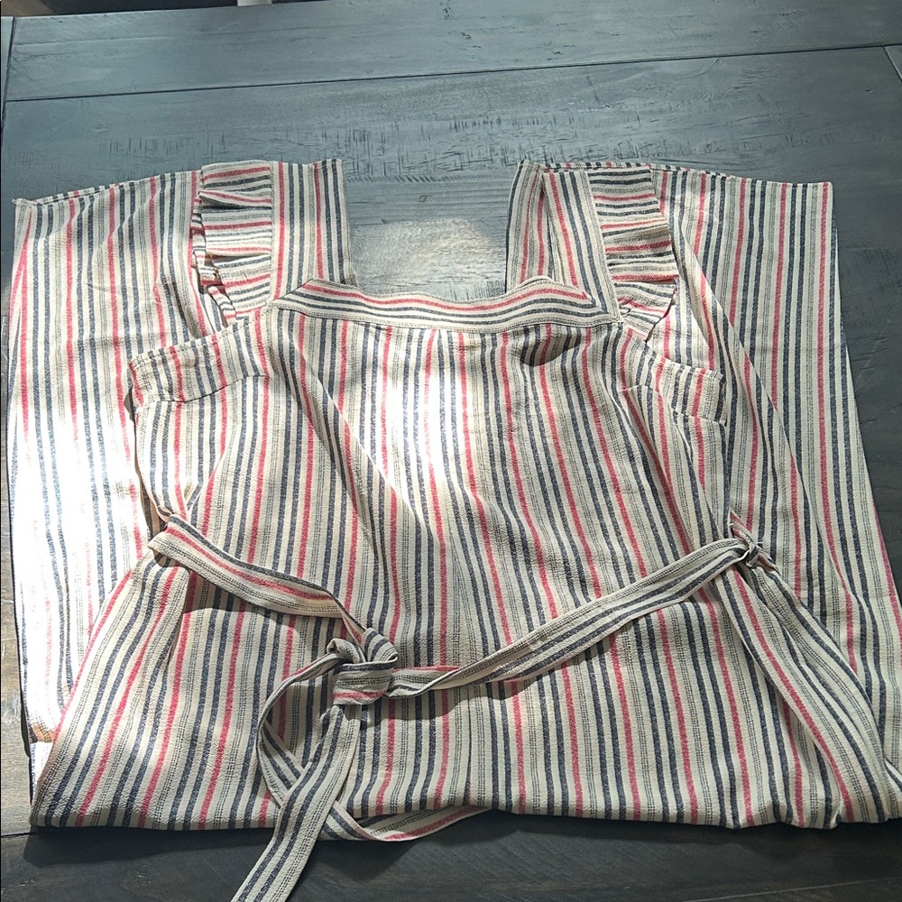 Monteau Striped Sleeveless Jumpsuit with Belt Size L